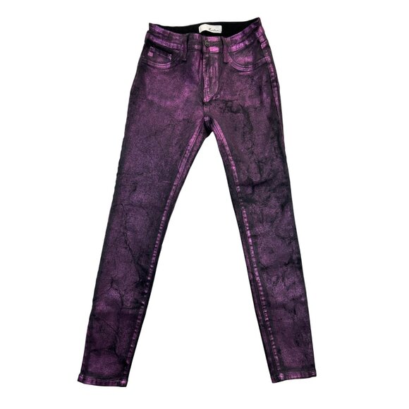 KanCan‎ Jeans Womens 7/27 Purple Metalllic Black Skinny Stretch - Picture 1 of 8